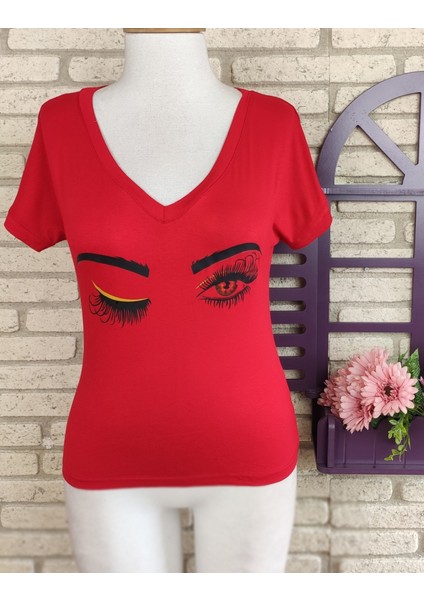 Göz Baskılı Bluz (Kırmızı) fiyatları