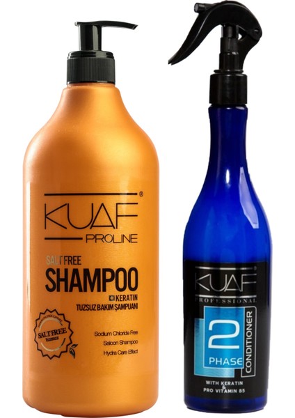 Tuzsuz Keratin Şampuan 1000 ml ve Mavi Keratinli Fön Suyu Sıvı Saç Kremi 400 ml