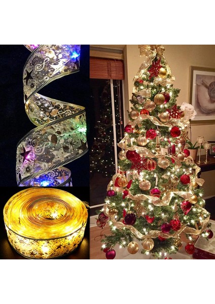 Noel Dekorasyon Ledi Şerit Işıklar Noel Ağacı Süsler Dıy Dantel Yaylar Dize Işıkları Home Ev Dekorları Yeni Yıl 2023 Silver Colourful