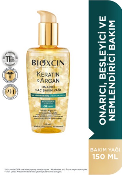 Keratin & Argan Onarıcı Saç Bakım Yağı 150 ml - Yıpranmış ve Hasar Görmüş Saçlar