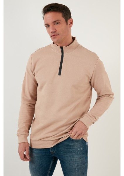 Pamuklu Slim Fit Yarım Fermuarlı Dik Yaka Sweat Erkek Sweat 5905400 fırsatları