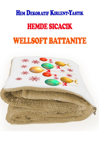 Yılbaşı Desenli Happy New Year Tv Battaniyeli Opsiyonel Yastık & Kırlent 36x36 Cm