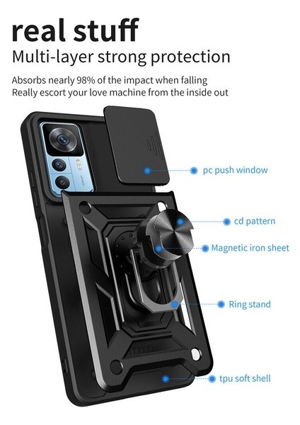 Samsung Galaxy A04s Uyumlu Kılıf Stand Olabilen Yüzüklü Sürgülü Vega Arka Kapak Siyah modelleri
