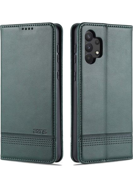 Azns Stand Cüzdanı Samsung Galaxy A32 4g Için Otomatik Absorlanmış Manyetik Deri Kılıf (Yurt Dışından)