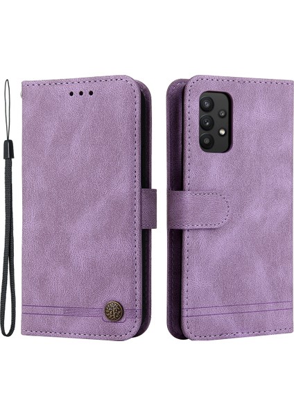 Samsung Galaxy A32 4g Eu Versiyonu Destekleme Stand Tasarım Ağacı Desen Metal Düğmesi Flip Telefon Kılıfı Pu Deri Cüzdan Stand Kapağı (Yurt Dışından)