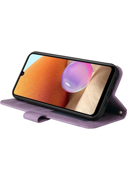 Samsung Galaxy A32 4g Eu Versiyonu Destekleme Stand Tasarım Ağacı Desen Metal Düğmesi Flip Telefon Kılıfı Pu Deri Cüzdan Stand Kapağı (Yurt Dışından)