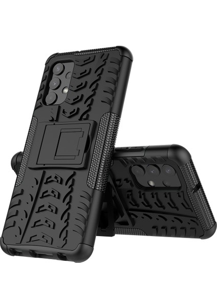 Samsung Galaxy A32 4g Için Kickstand Ile Serin Lastik Deseni Pc + Tpu Telefon Kılıfı Eu Versiyonu (Yurt Dışından)