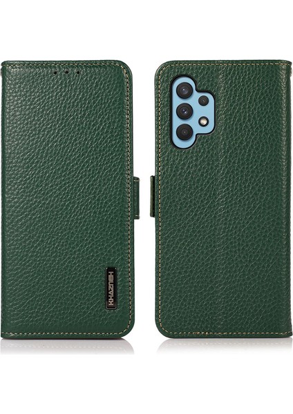 Khazneh Litchi Doku Rfıd Engelleme Şok Geçirmez Deri Kasa Cüzdan Standı Samsung Galaxy A32 4g Eu Versiyonu (Yurt Dışından)