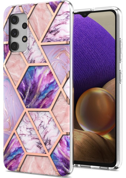 [kablosuz Şarj Destek] Mermer Desen Baskı Imd Elektrokaplama Samsung Galaxy A32 4g Eu Versiyonu Için Yumuşak Tpu Telefon Kasası (Yurt Dışından)