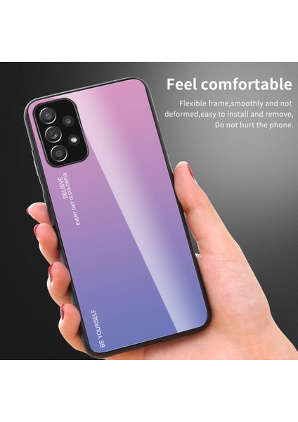 Gradyan Renk Cam Arka Panel + Tpu Çerçeve Telefon Hibrit Kılıf Kabuğu Samsung Galaxy A32 4g Eu Versiyonu (Yurt Dışından)