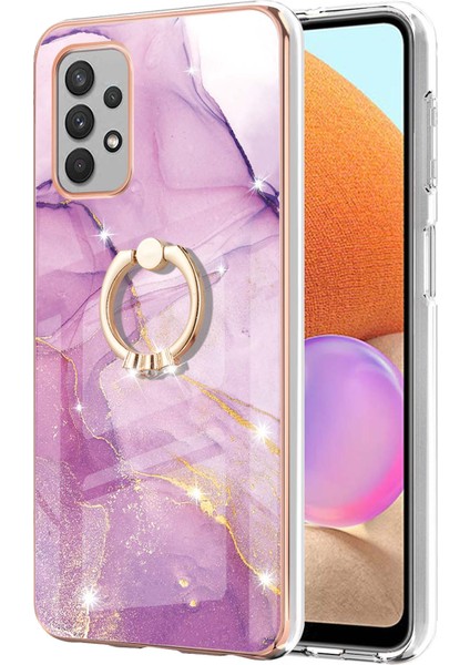 360 Derece Döner Halka Kickstand Tpu Arka Kapak Imd Mermer Desen Iml Elektraplama Telefon Kılıfı Samsung Galaxy A32 4g Eu Versiyonu (Yurt Dışından)