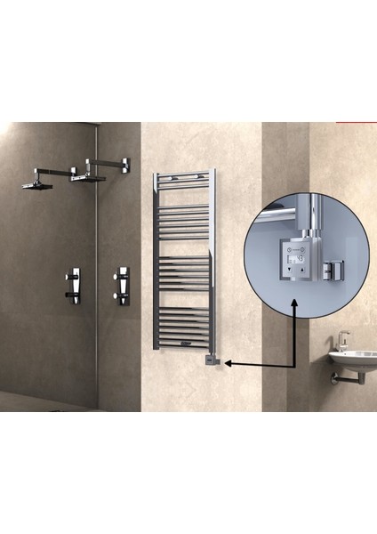 Radyatörstore - Haiti Elektrikli Havlupan 300 Watt 500X1200 Düz Krom (Ktx3 Termostatlı)