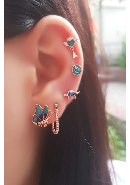 Tekli Ithal Smile Gümüş Piercing Küpe