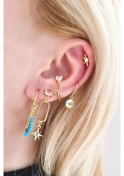 Tekli Ithal Dinazor Sarı Taşlı Gümüş Piercing Küpe fiyatları