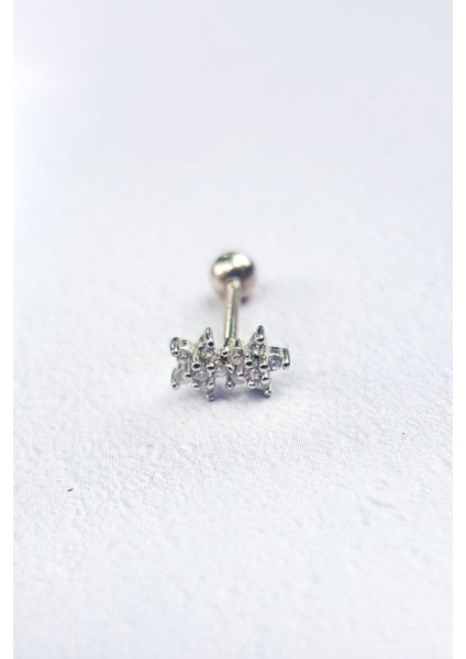 Tekli, Twin Star Gümüş Piercing Küpe