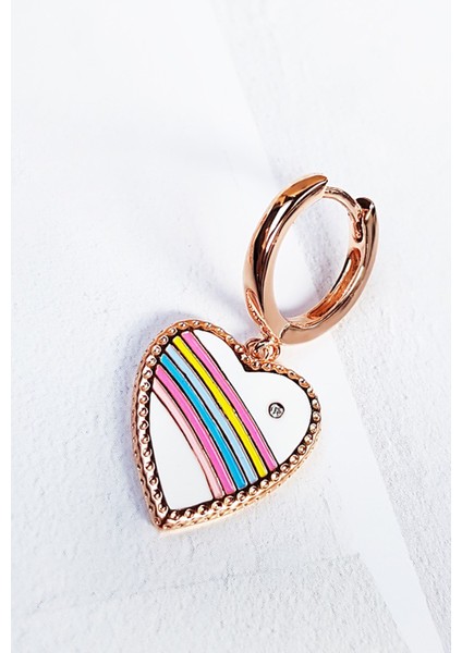 Tekli Ithal Rainbow Love Gümüş Küpe modelleri