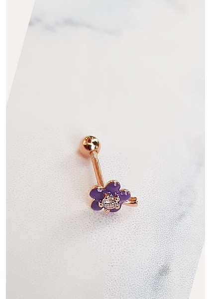 Tekli Ithal Purple Flower Gümüş Piercing Küpe