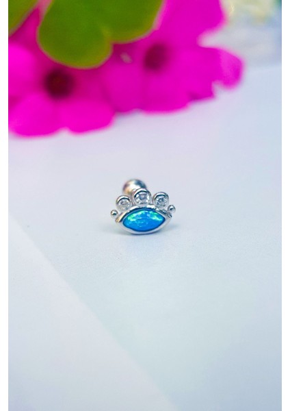 Tekli, Blue Eye Gümüş Piercing Küpe