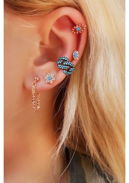 Tekli, Blue Eye Gümüş Piercing Küpe