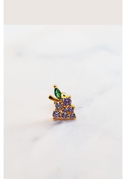 Tekli Ithal Grape Gümüş Piercing Küpe