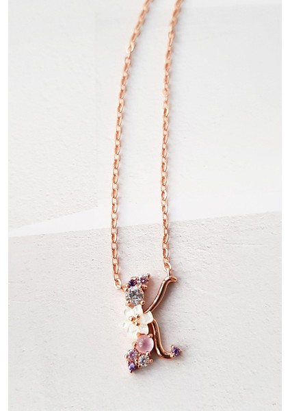 K-İtalyan Çiçekli Harf Gümüş Kolye