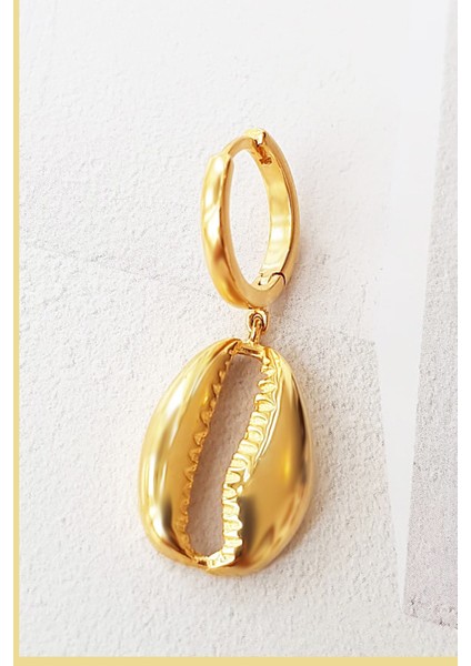 Tekli Gold Deniz Kabuğu Gümüş Küpe modelleri