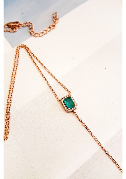 Ithal Yeşil Baget Taşlı Sallantılı Gümüş Kolye fiyatları