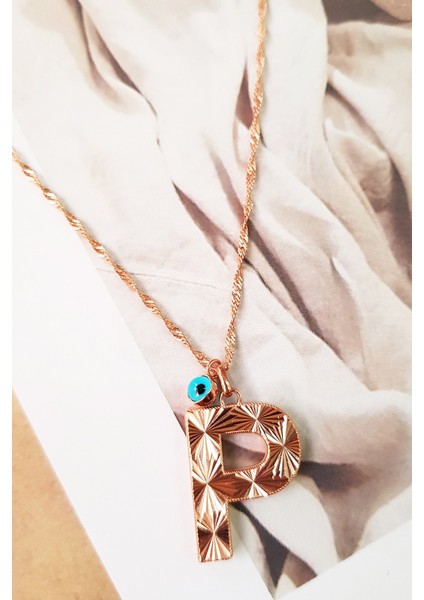 P-Nazar Boncuklu Altın Işçilik Harf Gümüş Kolye