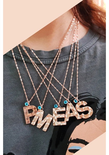 P-Nazar Boncuklu Altın Işçilik Harf Gümüş Kolye fiyatları