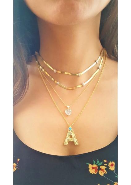 P-Nazar Boncuklu Altın Işçilik Harf Gümüş Kolye indirimleri