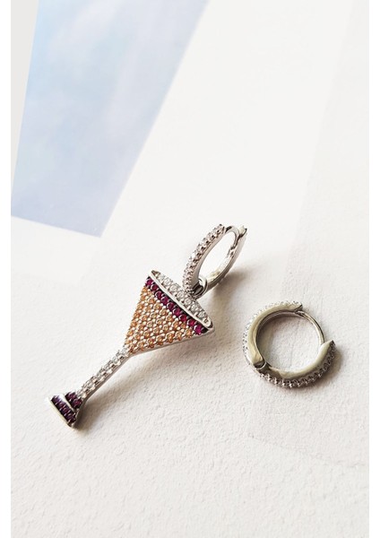 Şarap Kadehi Küpe Rodyum Gümüş Küpe