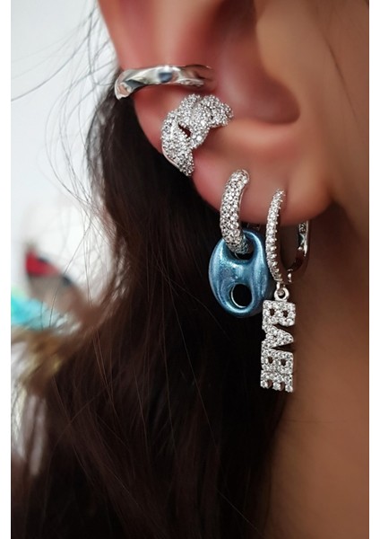 Tekli Baby Ice Love Simli Gümüş Küpe fiyatları