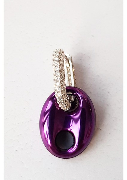 Tekli M Mor Love Parlak Gümüş Küpe