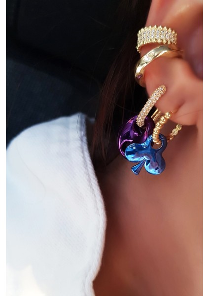 Tekli M Mor Love Parlak Gümüş Küpe fiyatları