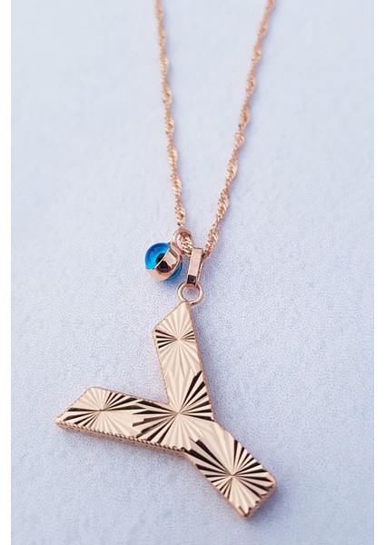 Y-Nazar Boncuklu Altın Işçilik Harf Gümüş Kolye