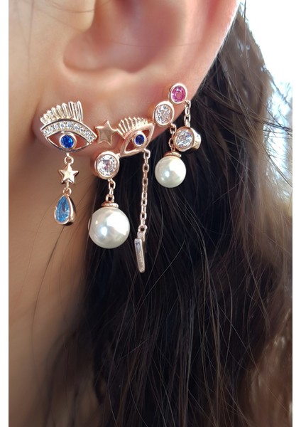 Tekli Göz Inci Şimşek Ithal Tasarım Gümüş Küpe