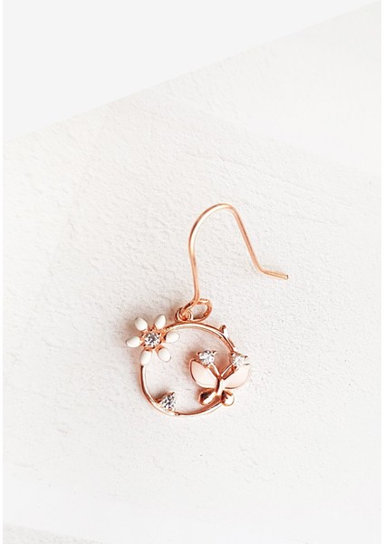 Tekli Mini Ithal Flower W Butterfly Gümüş Küpe