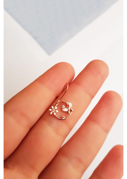 Tekli Mini Ithal Flower W Butterfly Gümüş Küpe fiyatları