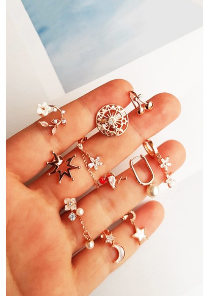 Mini Ithal Ay Yıldız Taşlı Gümüş Küpe - Çift fiyatları