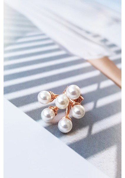 Tekli Rose Ithal 6 Toplu Inci Gümüş Küpe