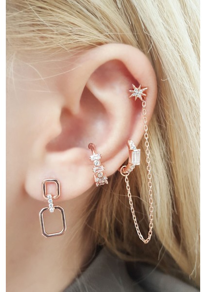 Tekli Kare Taşlı Gümüş Küpe fiyatları