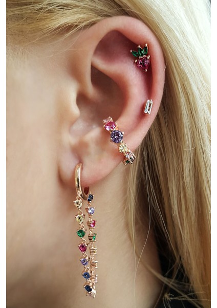 Tekli Ithal Rengarenk Gümüş Küpe