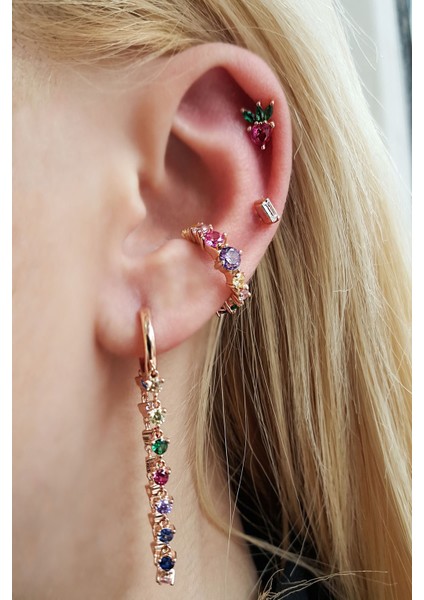 Tekli Ithal Rengarenk Gümüş Küpe modelleri