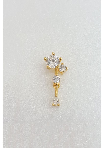 Tekli 4 Taşlı Zarif Sol Taraflı Gümüş Küpe