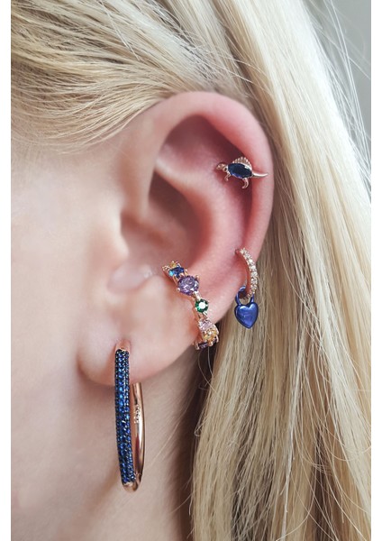 Tekli Ithal Halkası Taşlı Gümüş Küpe