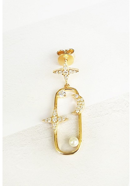 Tekli Ithal Square Moon Star Pearl Gümüş Küpe modelleri