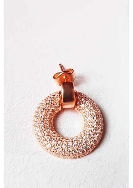 Tekli Yuvarlak Taşlı Gümüş Küpe