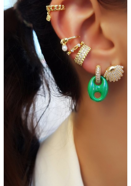 Tekli Su Yeşil Mid Bombeli Love Gümüş Küpe fiyatları