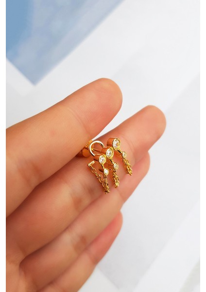 Tekli Ithal 3 Stone Chain Gümüş Küpe fiyatları