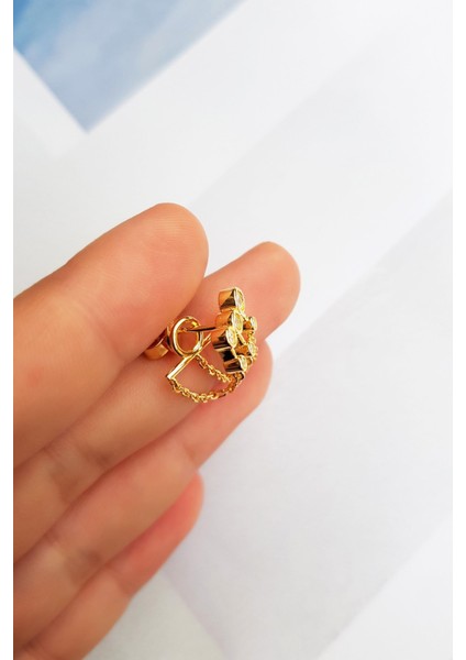 Tekli Ithal 3 Stone Chain Gümüş Küpe modelleri